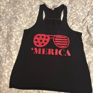 Bella Canvas Black Sleeveless Tank Top with Red MERICA